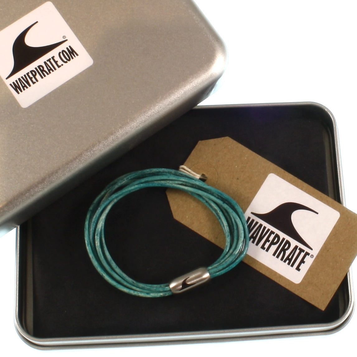 Damen-Leder-armband-fem-tuerkis-silber-Edelstahlverschluss-geschenkverpackung-wavepirate-shop-r
