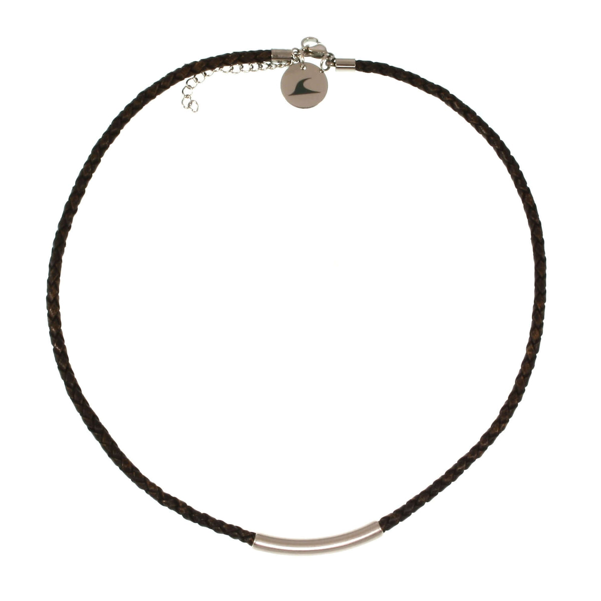 Damen-Leder-halskette-curve-Braun-geflochten-Edelstahlverschluss-vorn-wavepirate-shop-f