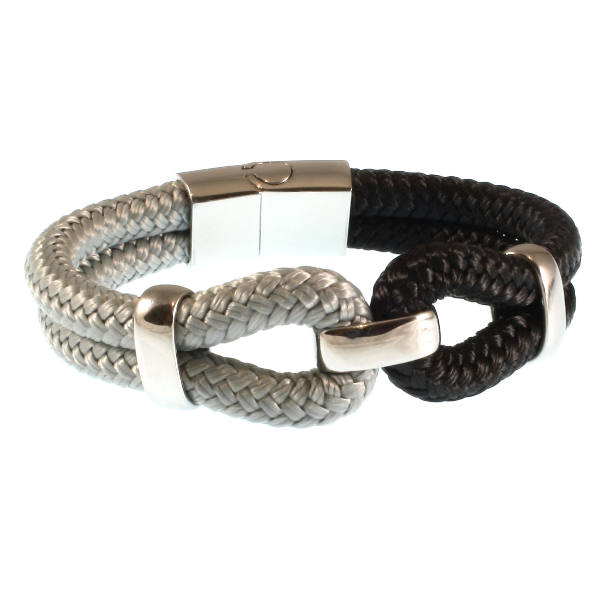 Damen-Segeltau-armband-roma-schwarz-grau-geflochten-Edelstahlverschluss-vorn-wavepirate-shop-st
