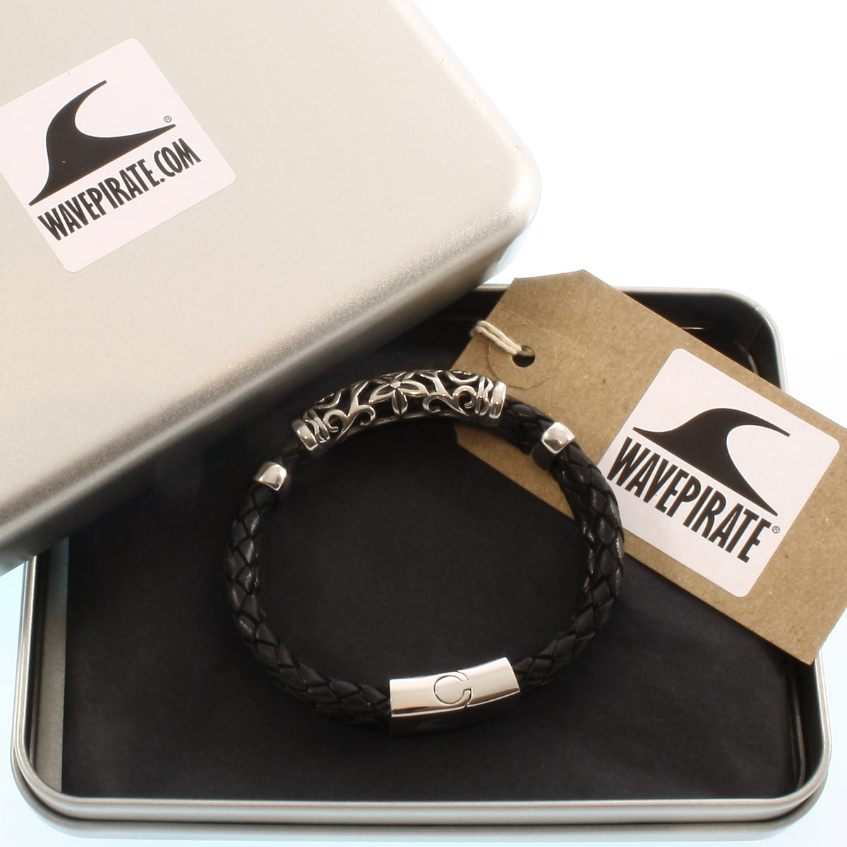 Herren-Leder-Armband-xo-schwarz-geflochten-Edelstahlverschluss-geschenkverpackung-wavepirate-shop-f