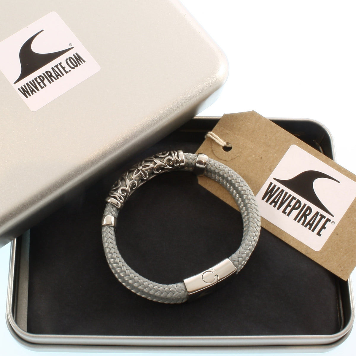 Herren-Segeltau-Armband-xo-grau-geflochten-Edelstahlverschluss-geschenkverpackung-wavepirate-shop-st