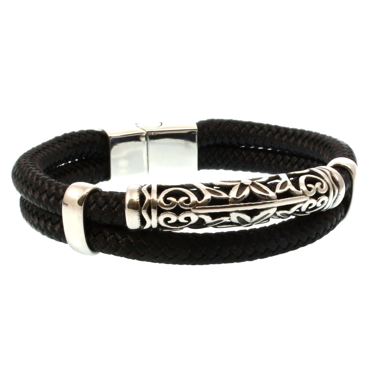 Herren-Segeltau-Armband-xo-schwarz-geflochten-Edelstahlverschluss-vorn-wavepirate-shop-st