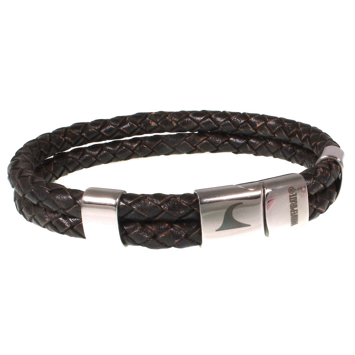 Leder-Armband-Herren-Groove-dunkelbraun-geflochten-Edelstahlverschluss-vorn-wavepirate-shop-f