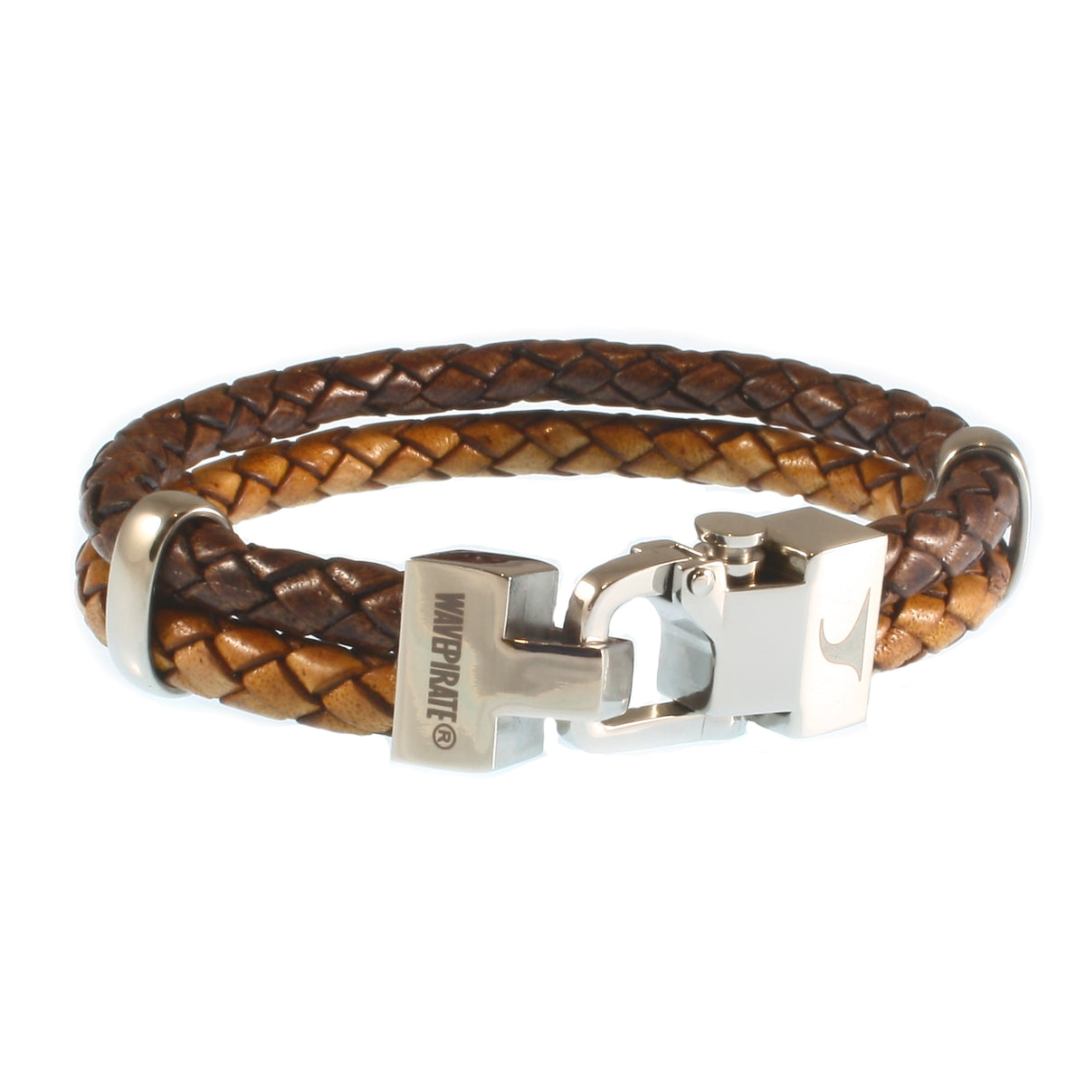 Leder-Armband-Herren-Turn-braun-cognac-geflochten-Edelstahlverschluss-vorn-wavepirate-shop-f