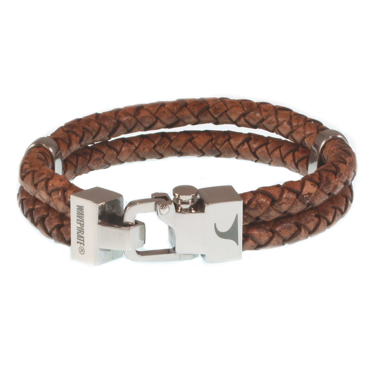 Leder-Armband-Herren-Turn-cognac-geflochten-Edelstahlverschluss-vorn-wavepirate-shop-f