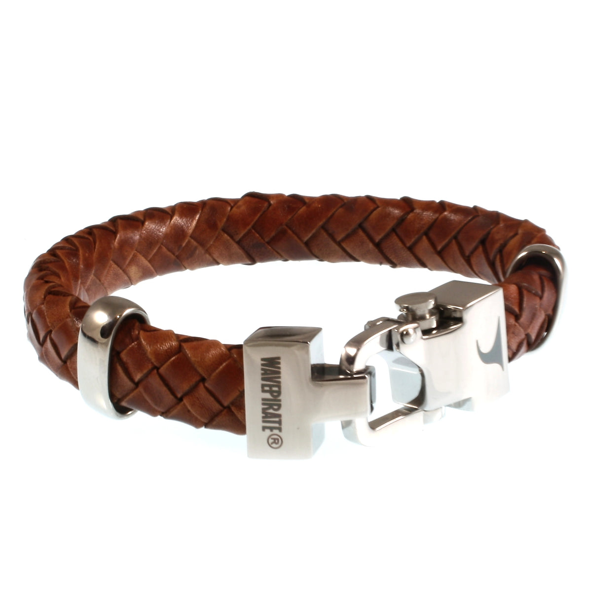 Leder-Armband-Herren-Turn-cognac-geflochten-oval-Edelstahlverschluss-vorn-wavepirate-shop-ov