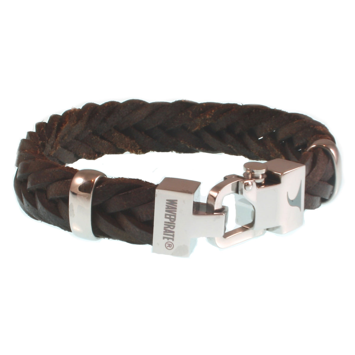 Leder-Armband-Herren-Turn-dunkelbraun-geflochten-flach-Edelstahlverschluss-vorn-wavepirate-shop-f15