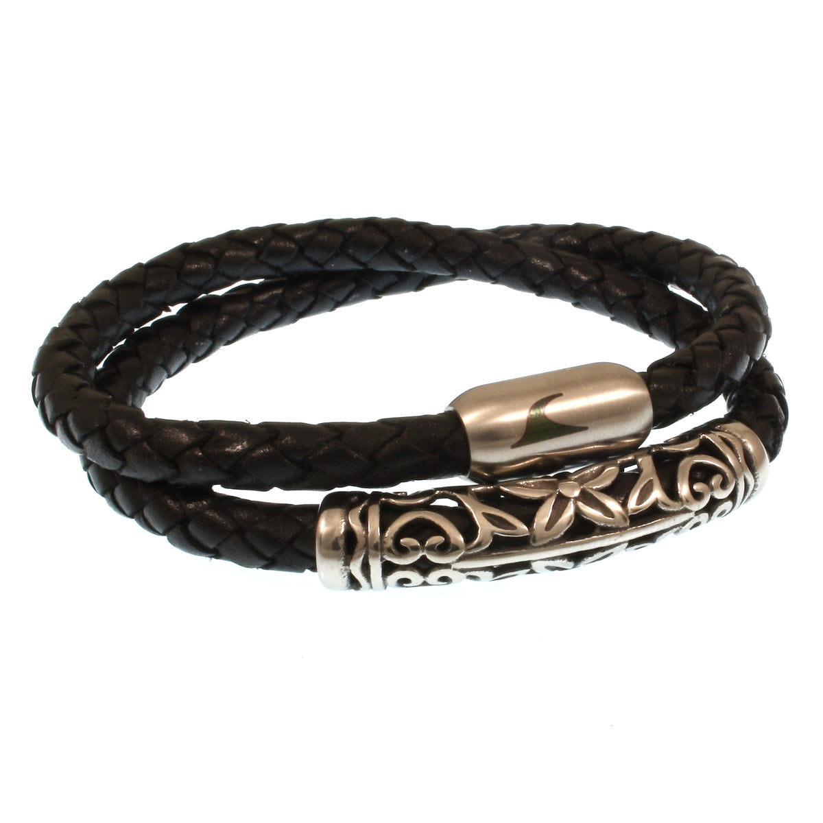 Leder-Armband-Herren-hawaii-xo-schwarz-silber-Edelstahlverschluss-vorn-wavepirate-shop-f