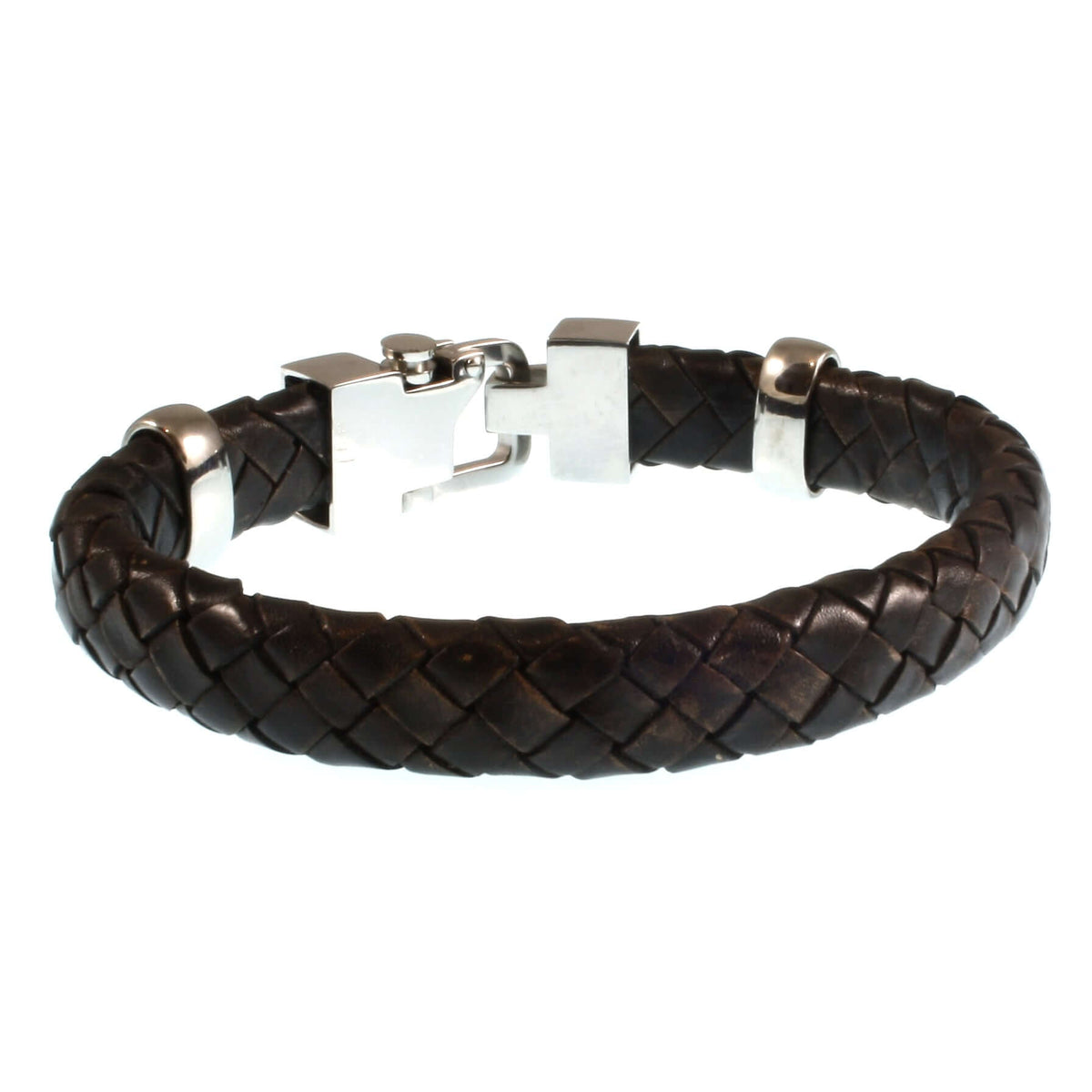 Herren-Leder-Armband-Turn-dunkelbraun-geflochten-oval-Edelstahlverschluss-hinten-wavepirate-shop-ov
