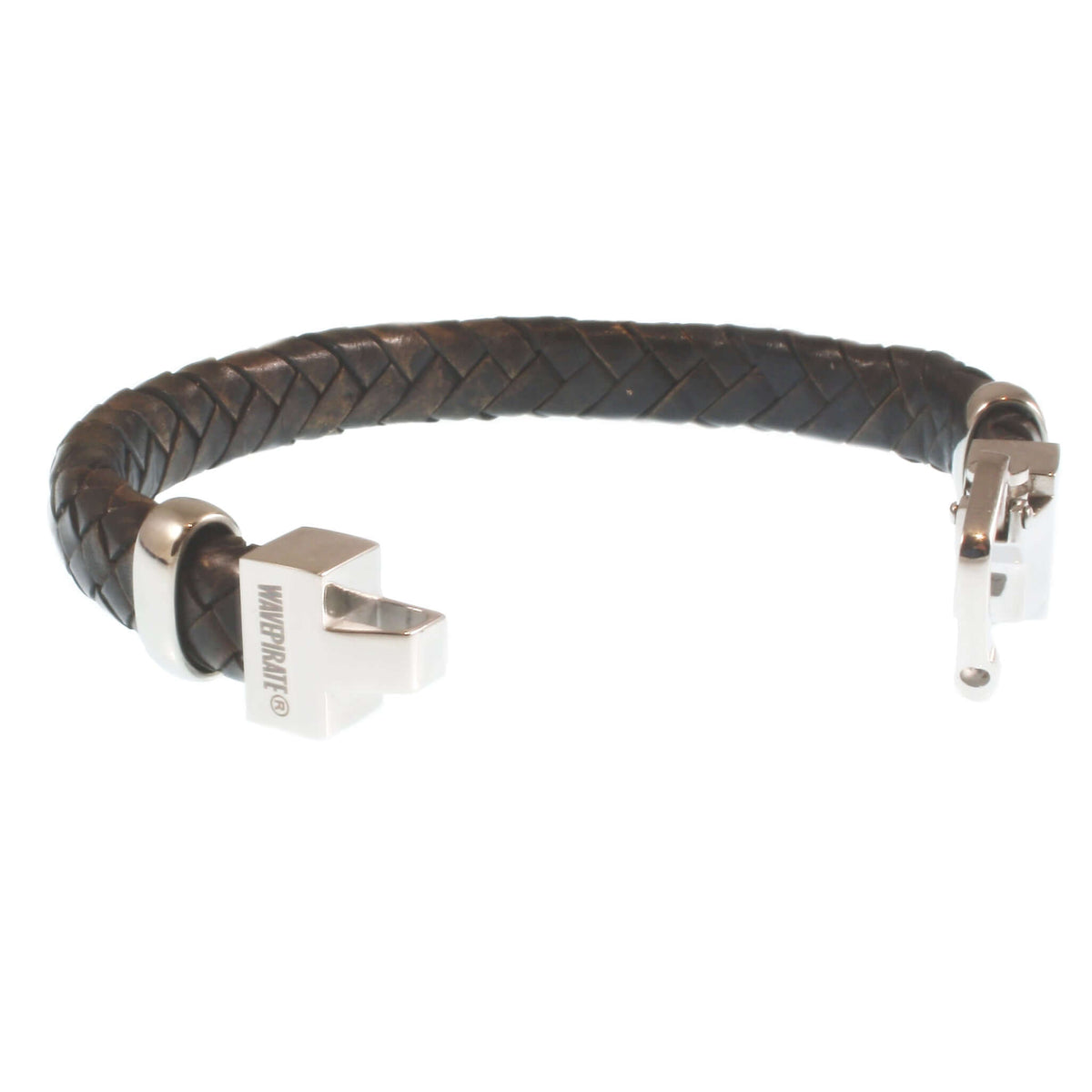 Herren-Leder-Armband-Turn-dunkelbraun-geflochten-oval-Edelstahlverschluss-offen-wavepirate-shop-ov