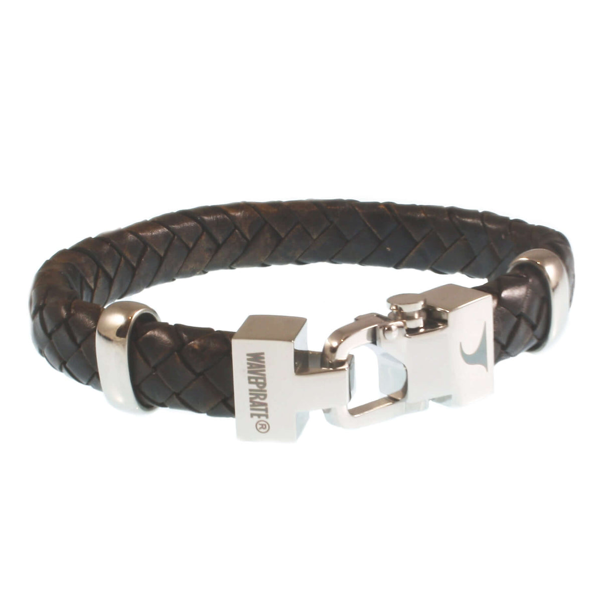 Herren-Leder-Armband-Turn-dunkelbraun-geflochten-oval-Edelstahlverschluss-vorn-wavepirate-shop-ov