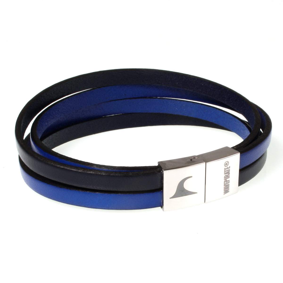 Herren-Leder-Armband-Twist-navy-blau-flach-Edelstahlverschluss-vorn-wavepirate-shop
