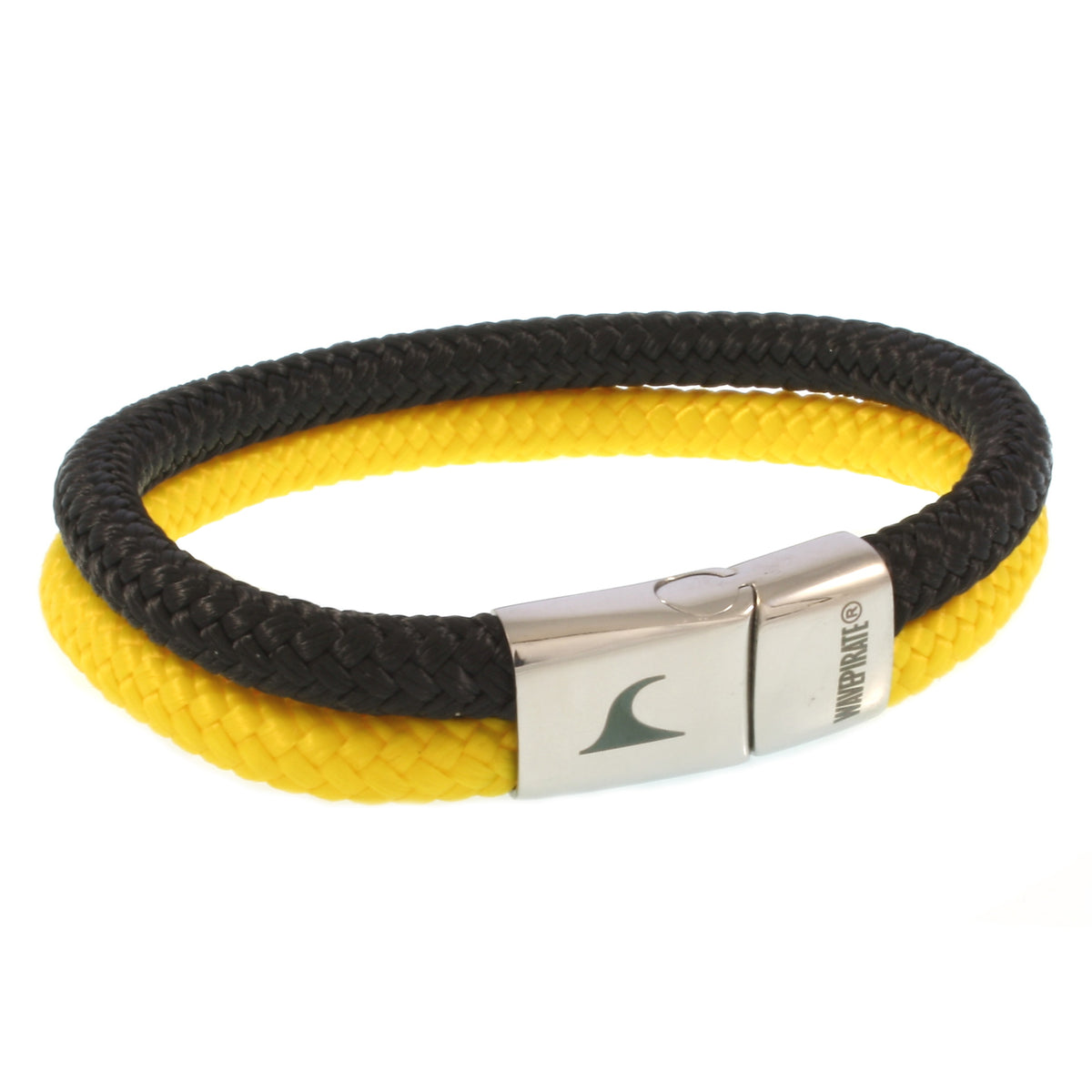 Segeltau-Armband-Herren-Tarifa-schwarz-gelb-geflochten-Edelstahlverschluss-vorn-wavepirate-shop-st