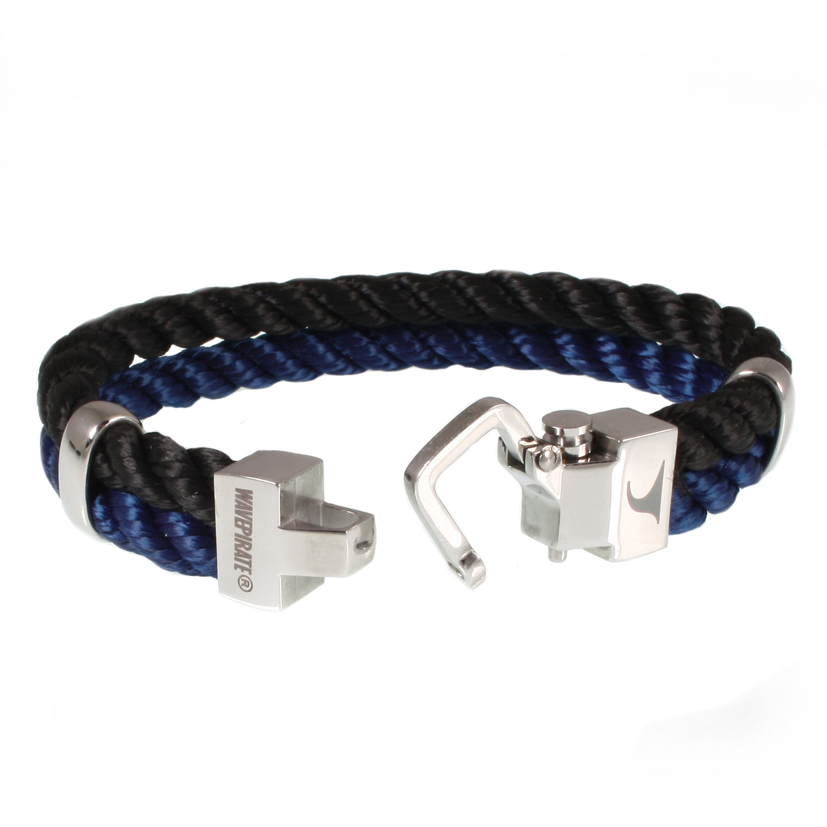 Segeltau-Armband-Herren-Turn-schwarz-koenigsblau-geflochten-Kordel-Edelstahlverschluss-offen-wavepirate-shop-k