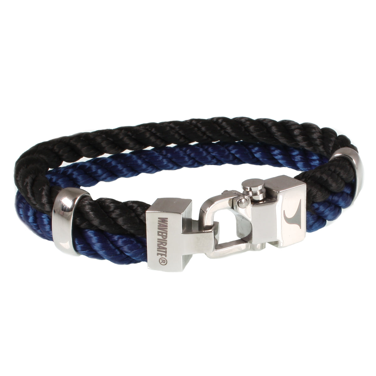 Segeltau-Armband-Herren-Turn-schwarz-koenigsblau-geflochten-Kordel-Edelstahlverschluss-vorn-wavepirate-shop-k