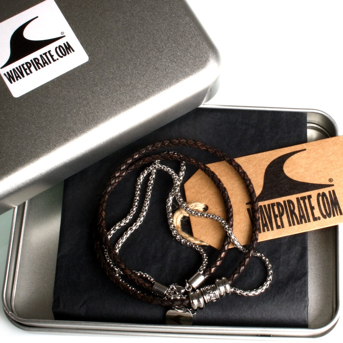 leder-edelstahl-halskette-Herren-les-braun-geflochten-Edelstahlverschluss-geschenkverpackung-wavepirate-shop-f