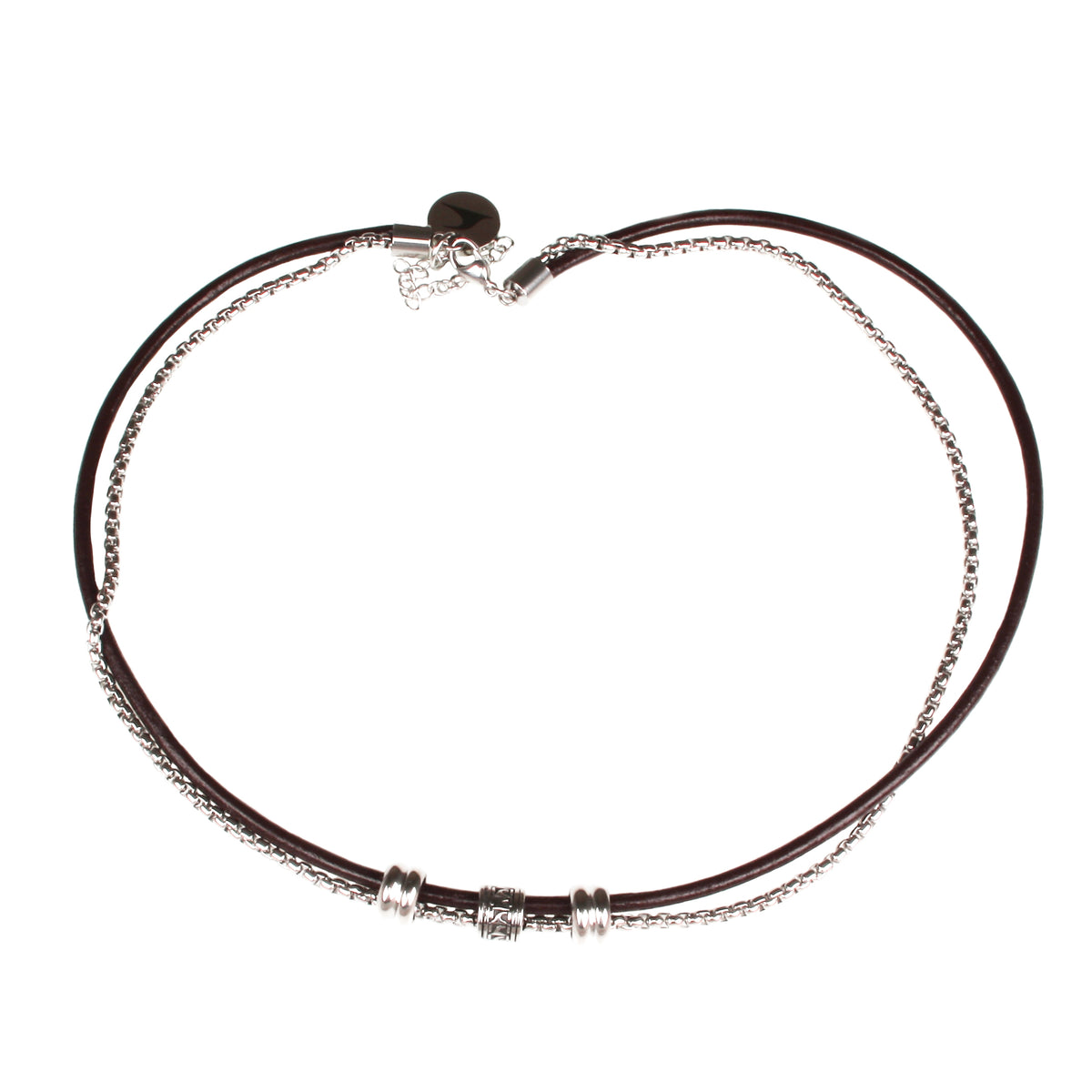 leder-edelstahl-halskette-Herren-les-braun-riemen-massiv-Edelstahlverschluss-vorn-wavepirate-shop