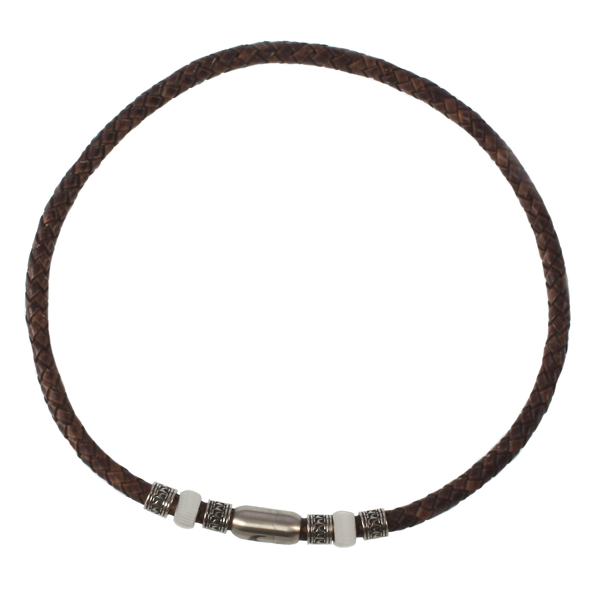leder-halskette-Herren-damen-atoll-braun-silber-geflochten-Edelstahlverschluss-vorn-wavepirate-shop-f