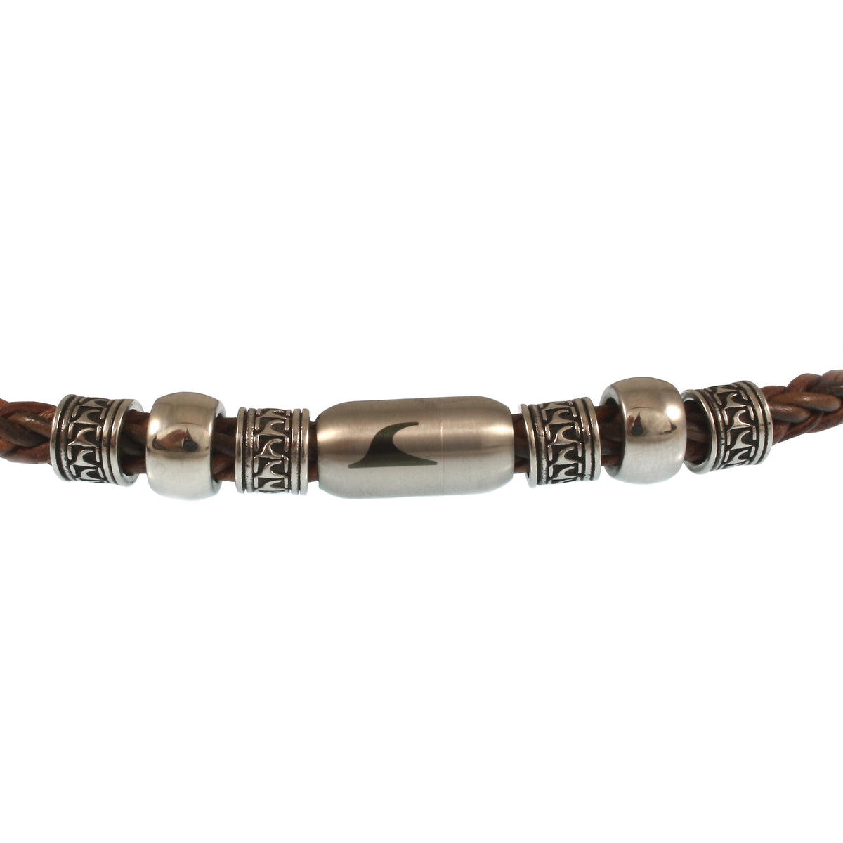 leder-halskette-Herren-damen-atoll-braun-silber-silber-geflochten-Edelstahlverschluss-detail-wavepirate-shop-z8