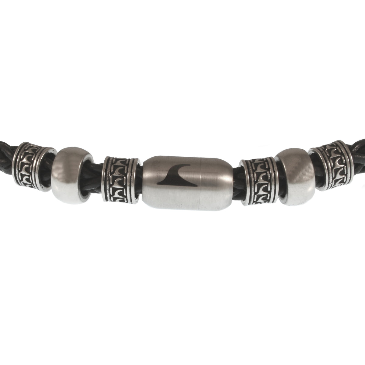 leder-halskette-Herren-damen-atoll-schwarz-silber-geflochten-Edelstahlverschluss-detail-wavepirate-shop-z8