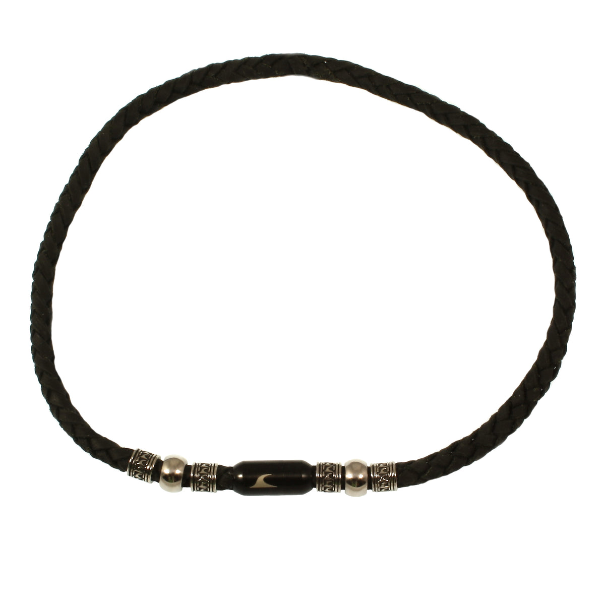 leder-halskette-Herren-damen-atoll-vintage-schwarz-geflochten-Edelstahlverschluss-vorn-wavepirate-shop-vi
