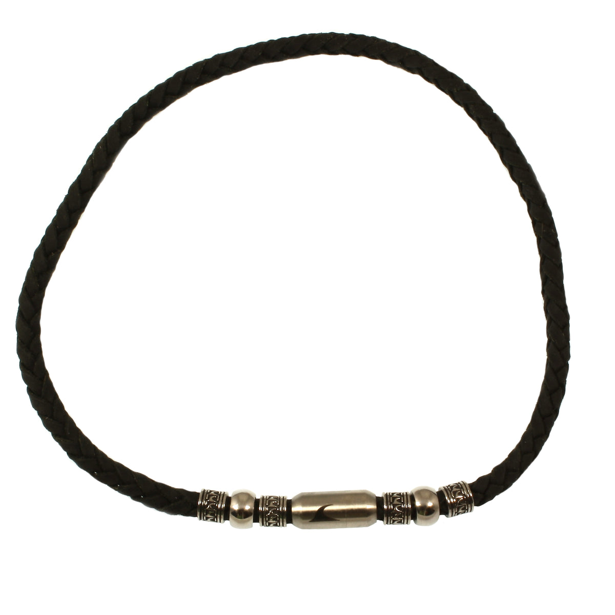 leder-halskette-Herren-damen-atoll-vintage-schwarz-silber-geflochten-Edelstahlverschluss-vorn-wavepirate-shop-vi