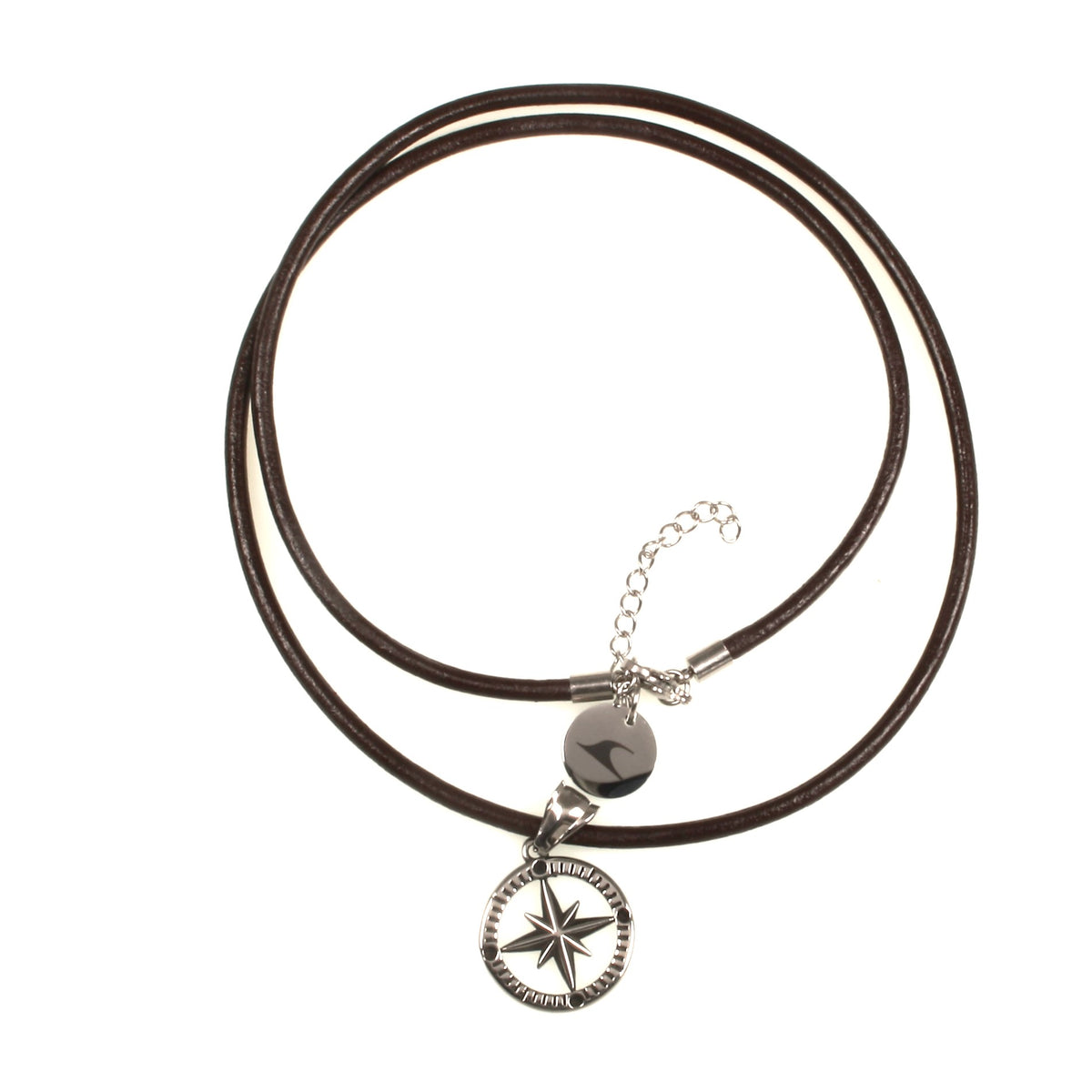 leder-halskette-Herren-damen-kompass-windrose-braun-riemen-massiv-Edelstahlverschluss-vorn-wavepirate-shop-r