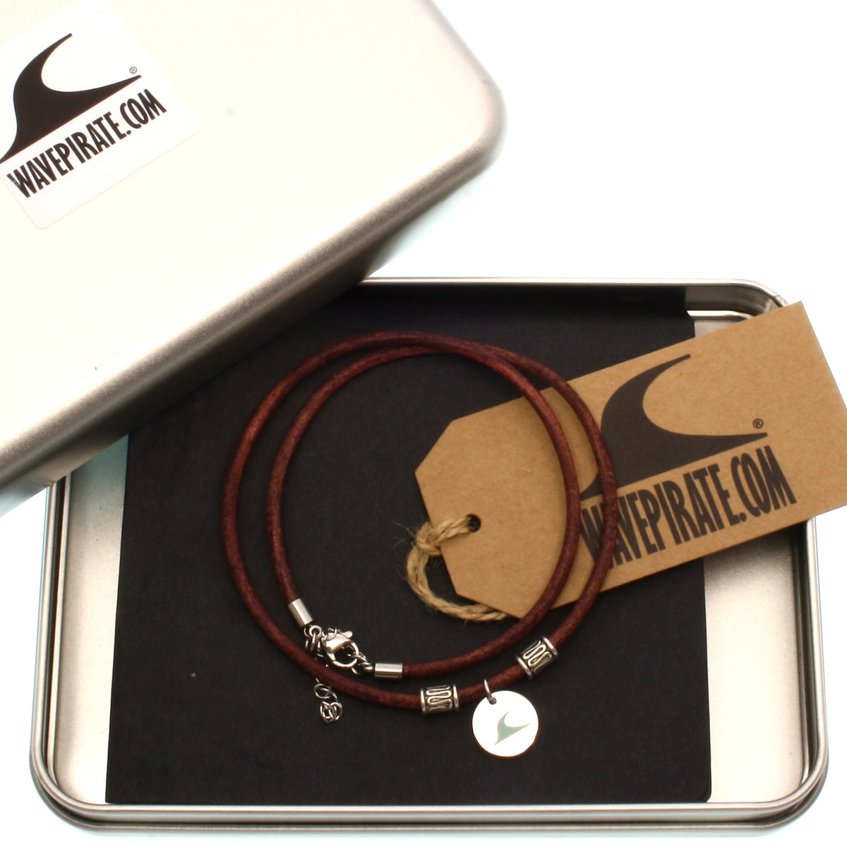 leder-halskette-Herren-damen-reef-cognac-massiv-Edelstahlverschluss-geschenkverpackung-wavepirate-shop-t