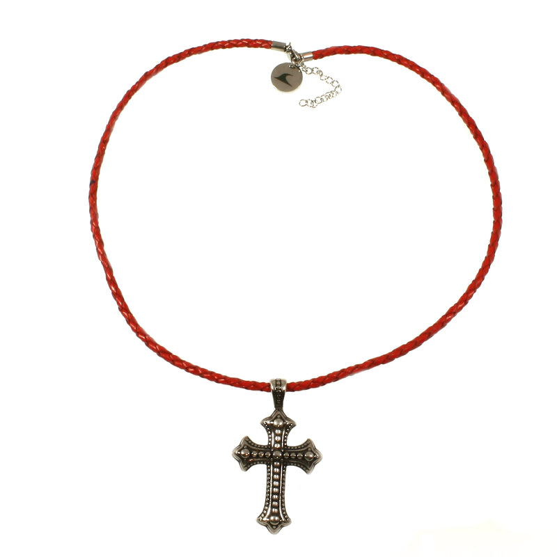 leder-halskette-damen-Herren-kreuz-rot-geflochten-Edelstahlverschluss-vorn-wavepirate-shop-f