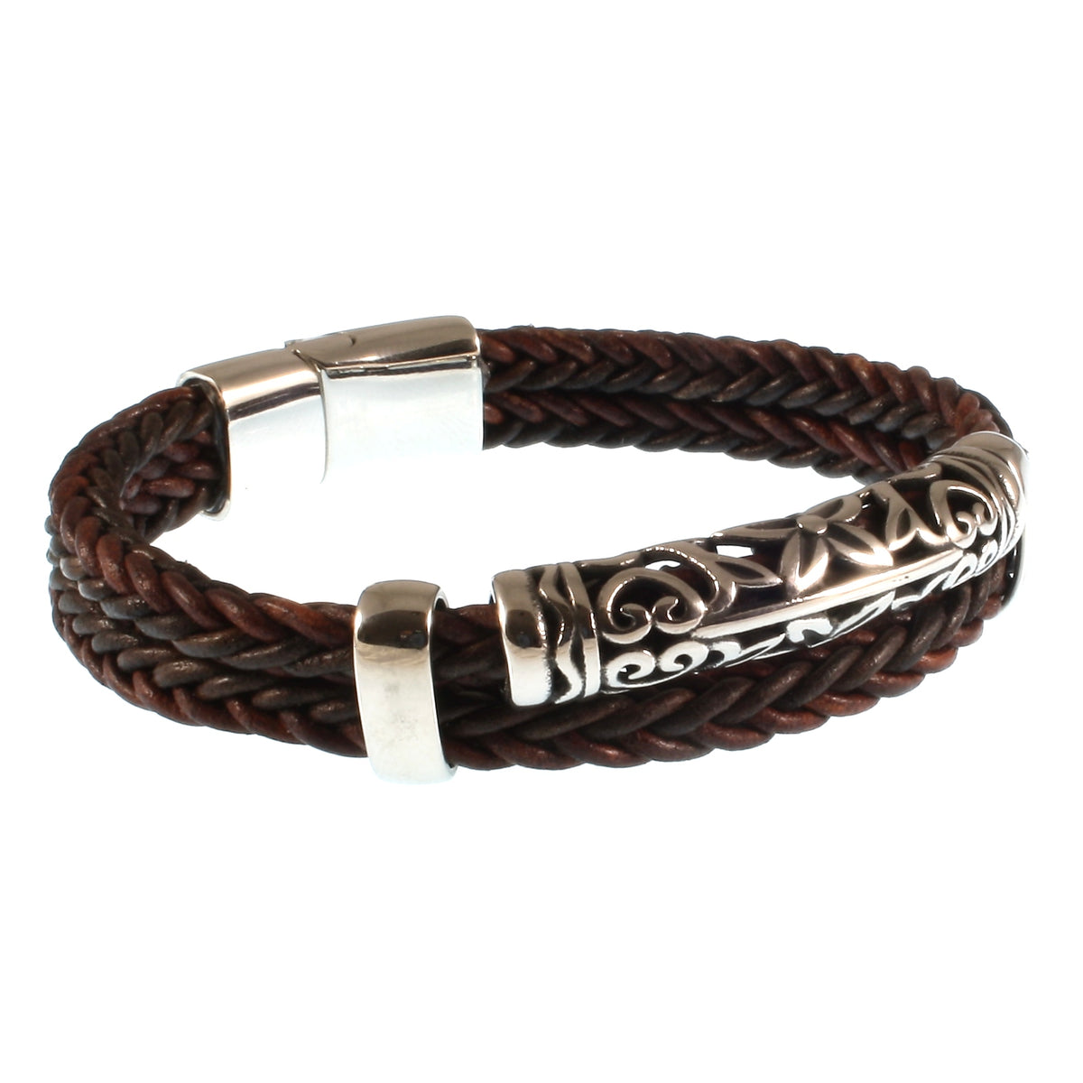 lederarmband-herren-braun-xo-geflochten-Edelstahlverschluss-vorn-wavepirate-shop-z8