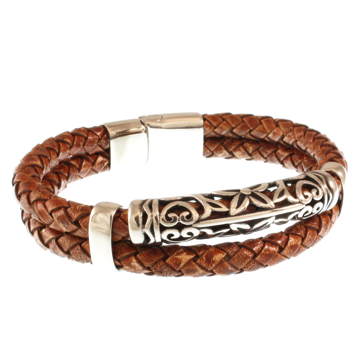 lederarmband-herren-cognac-xo-geflochten-Edelstahlverschluss-vorn-wavepirate-shop-f