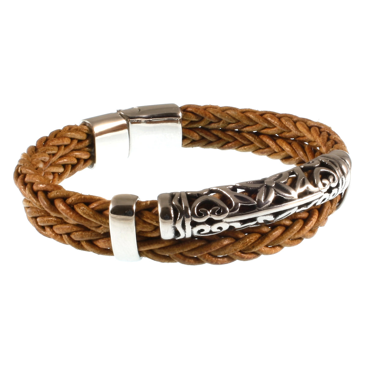 lederarmband-herren-cognac-xo-geflochten-Edelstahlverschluss-vorn-wavepirate-shop-z8