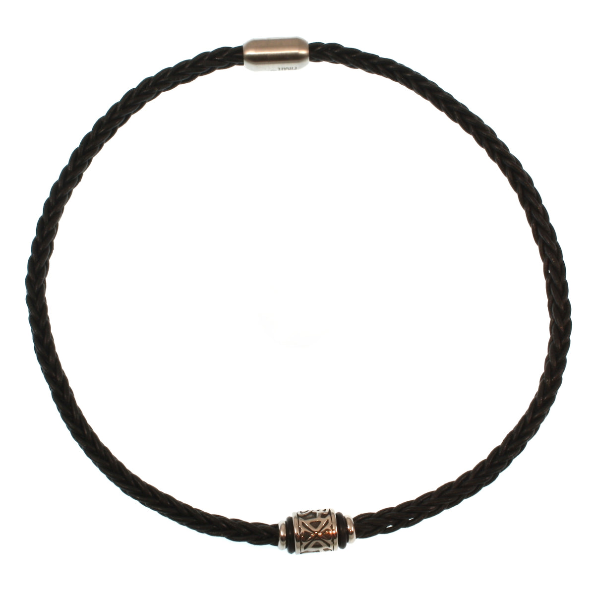 lederhalskette-Herren-damen-schwarz-shine-silber-riemen-geflochten-Edelstahlverschluss-vorn-wavepirate-shop-z