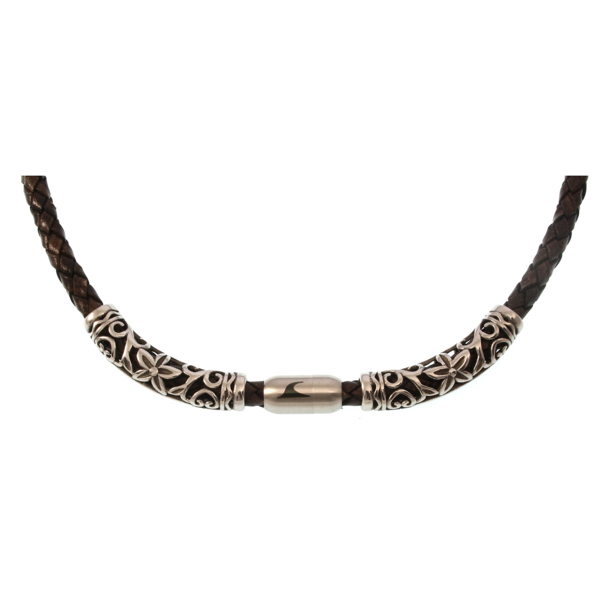 lederhalskette-herren-damen-braun-silber-xo2-geflochten-Edelstahlverschluss-detail-wavepirate-shop-f