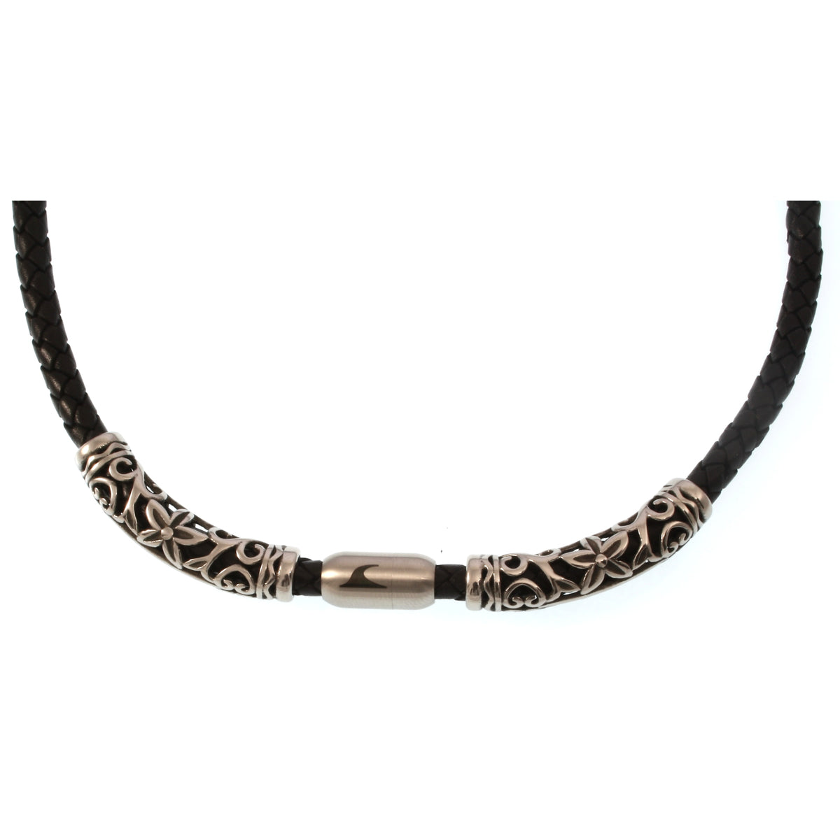 lederhalskette-herren-damen-schwarz-silber-xo2-geflochten-Edelstahlverschluss-datail-wavepirate-shop-f