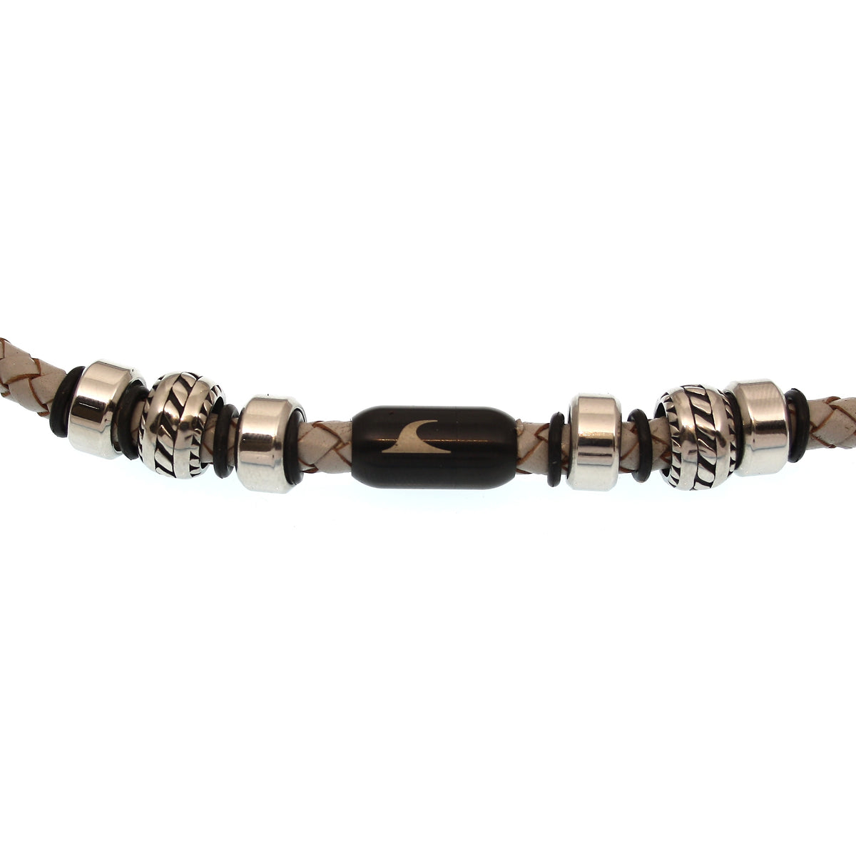 lederhalskette-herren-grau-schwarz-steel-geflochten-Edelstahlverschluss-detail-wavepirate-shop-f