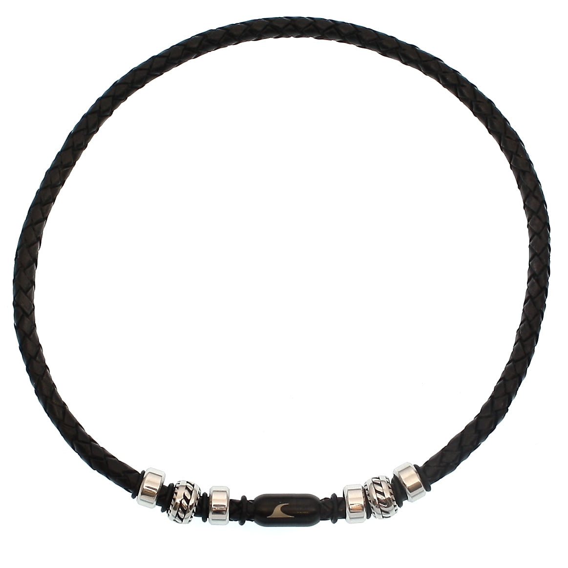 lederhalskette-herren-schwarz-steel-geflochten-Edelstahlverschluss-vorn-wavepirate-shop-f