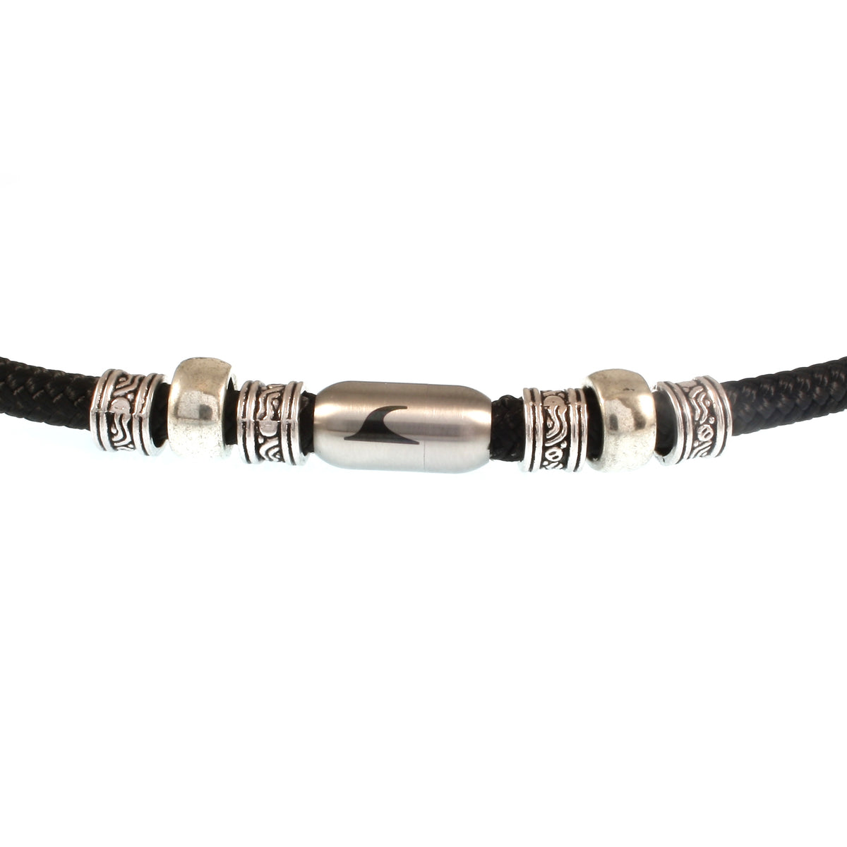segeltau-halskette-Herren-damen-charm-schwarz-silber-geflochten-Edelstahlverschluss-detail-wavepirate-shop-st