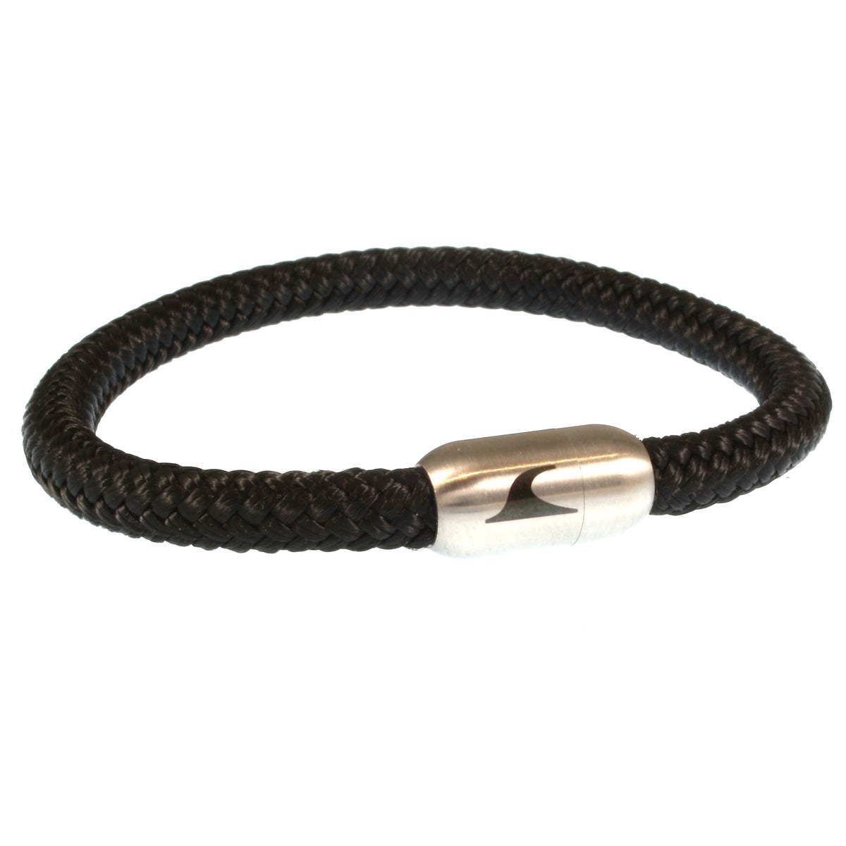segeltauarmband-herren-damen-schwarz-silber-sylt-geflochten-Edelstahlverschluss-vorn-wavepirate-shop-st