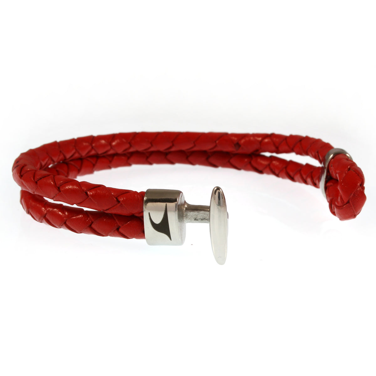 Damen-Leder-Armband-Aruba-rot-geflochten-Edelstahlverschluss-offen-wavepirate-shop-f