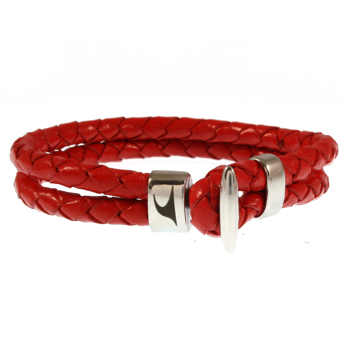 Damen-Leder-Armband-Aruba-rot-geflochten-Edelstahlverschluss-vorn-wavepirate-shop-f