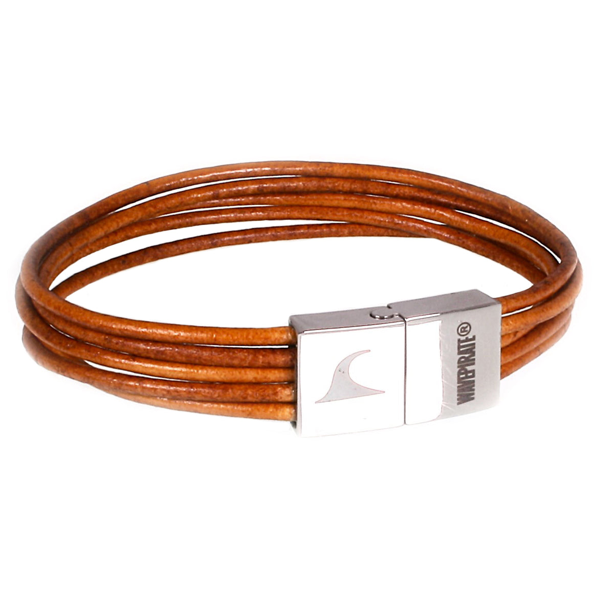 Damen-Leder-armband-donna-cognac-riemen-Edelstahlverschluss-vorn-wavepirate-shop