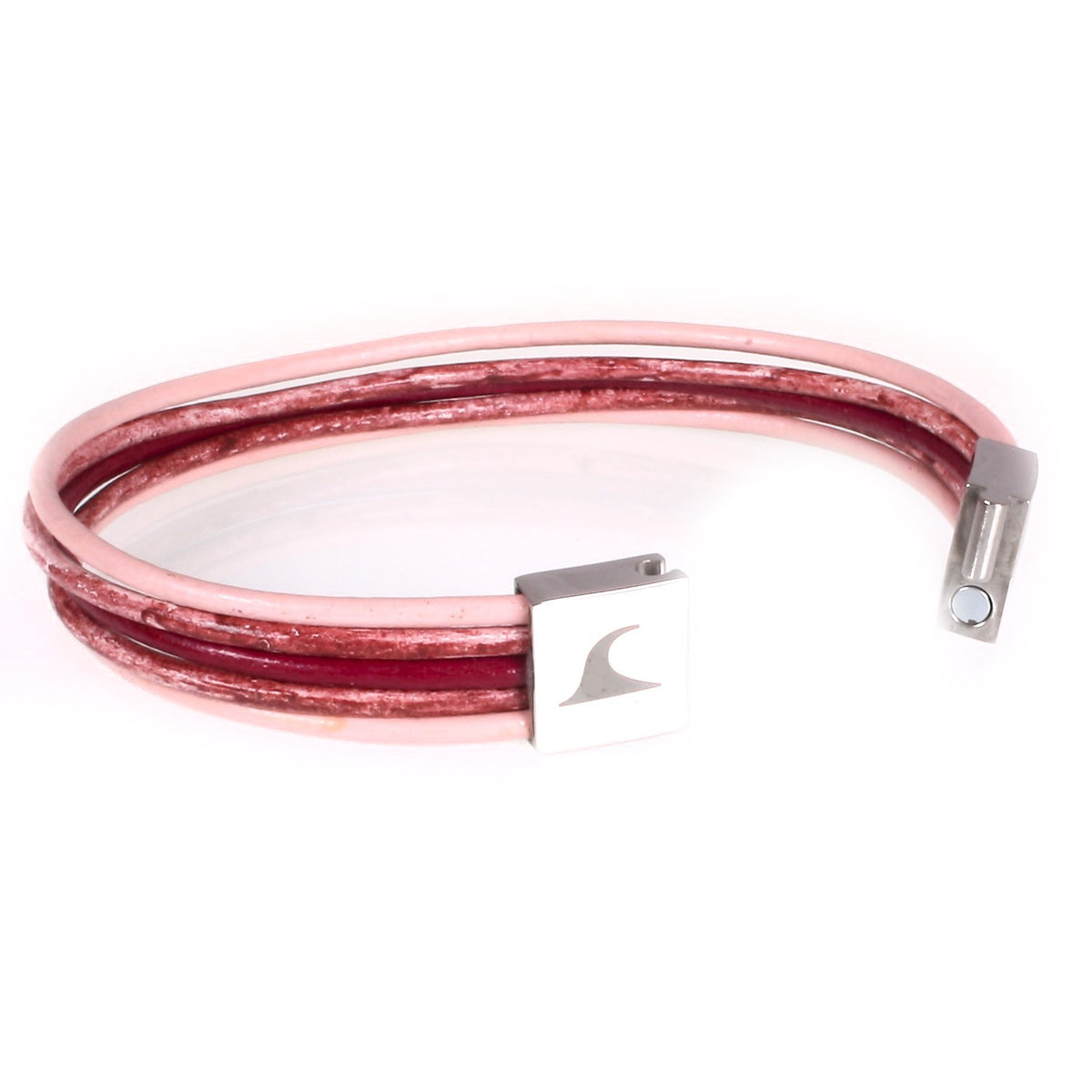 Damen-Leder-armband-donna-rosa-rot-riemen-Edelstahlverschluss-offen-wavepirate-shop