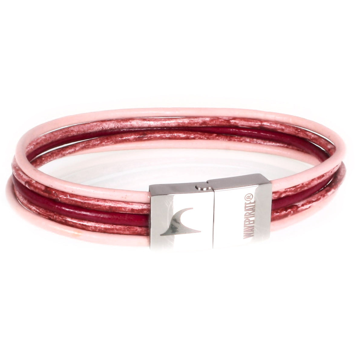 Damen-Leder-armband-donna-rosa-rot-riemen-Edelstahlverschluss-vorn-wavepirate-shop