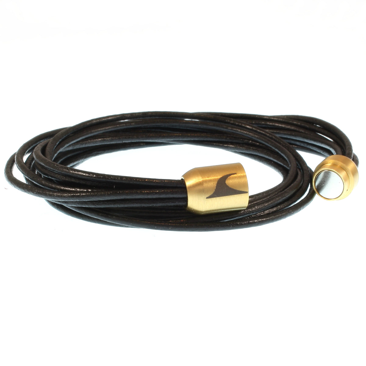 Damen-Leder-armband-fem2-schwarz-gold-Edelstahlverschluss-offen-wavepirate-shop-r