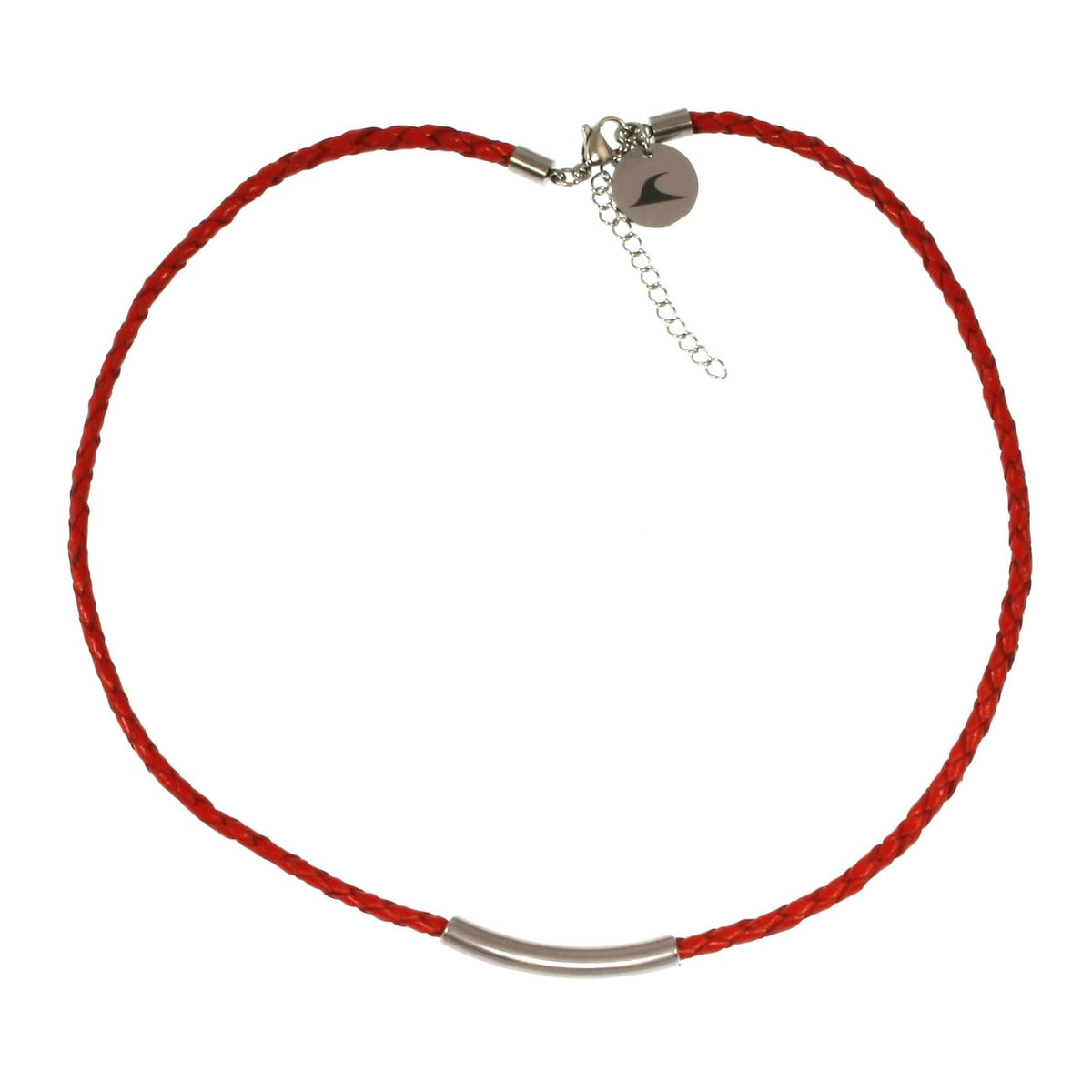 Damen-Leder-halskette-curve-Rot-geflochten-Edelstahlverschluss-vorn-wavepirate-shop-f