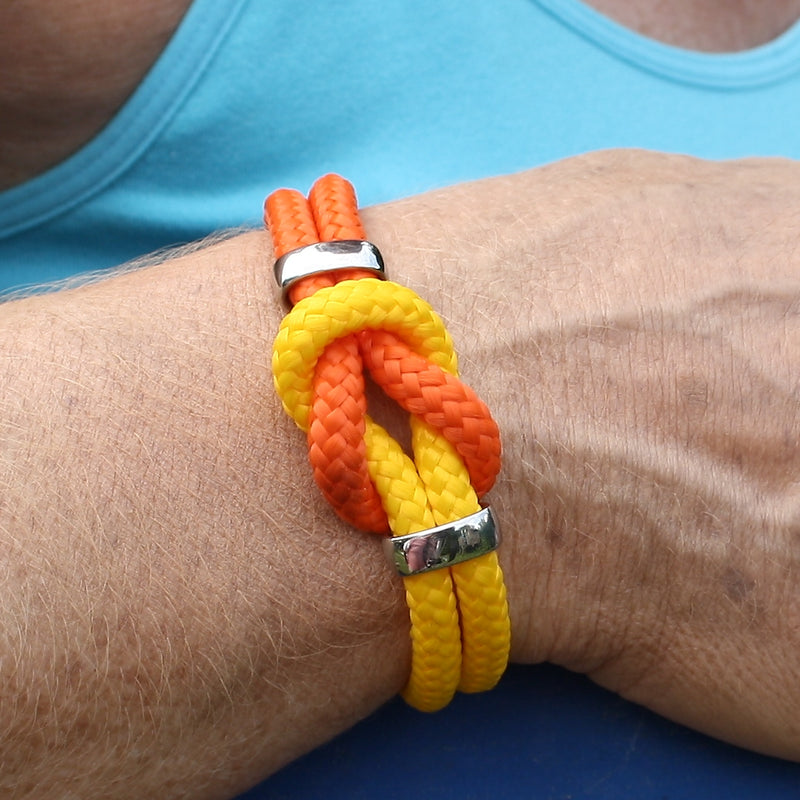 Damen-Segeltau-armband-pure-orange-gelb-silber-geflochten-Edelstahlverschluss-getragen-wavepirate-shop-st