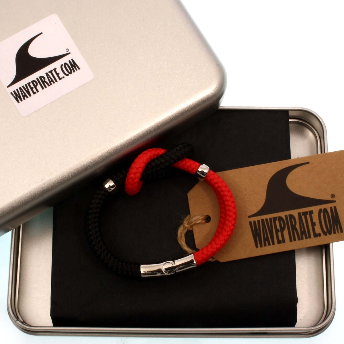 Damen-Segeltau-armband-pure-schwarz-rot-silber-geflochten-Edelstahlverschluss-geschenkverpackung-wavepirate-shop-st