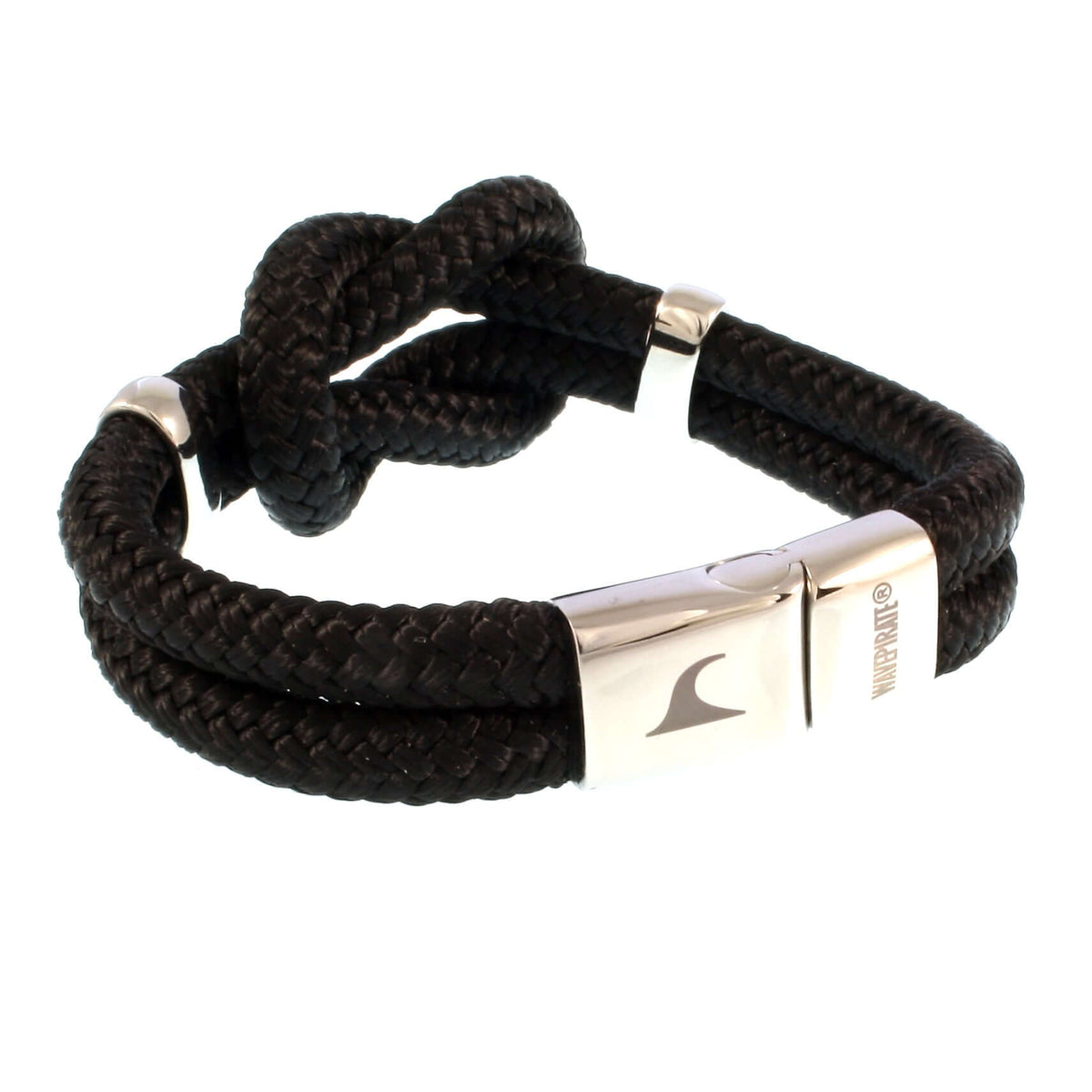 Damen-Segeltau-armband-pure-schwarz-silber-geflochten-Edelstahlverschluss-vorn-wavepirate-shop-st