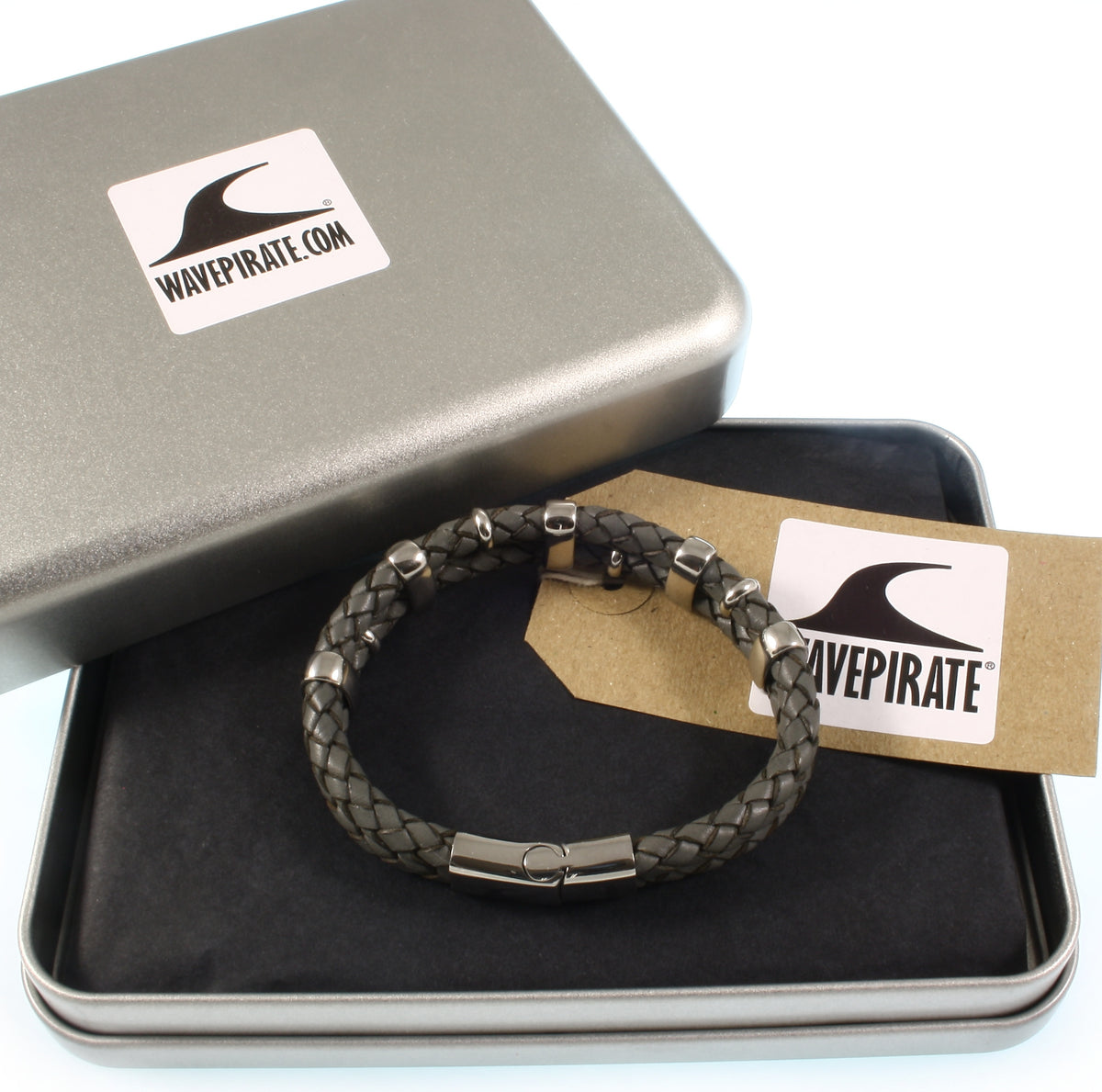 Herren-Leder-Armband-Afrika-grau-geflochten-Edelstahlverschluss-geschenkverpackung-wavepirate-shop-f